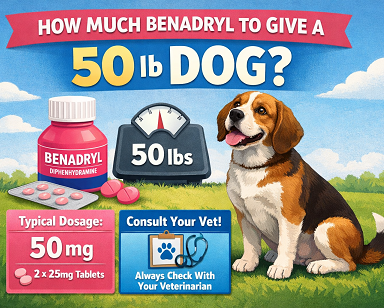 How much benadryl to give a 50 lb dog